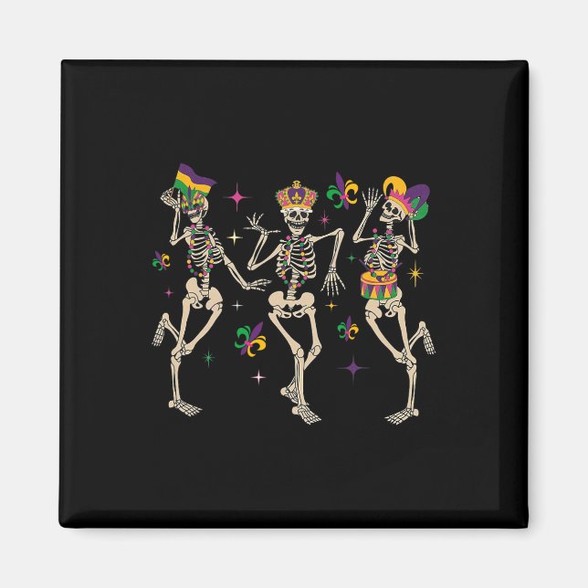 Mardi Gras Funny Skeletons Dancing Carnival Parad Magnet (Framsidan)