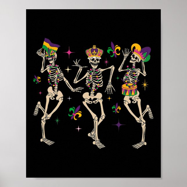 Mardi Gras Funny Skeletons Dancing Carnival Parad Poster (Framsidan)