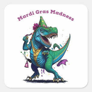 Mardi Gras Galenhet T Rex Dinosaur Bead Mardi Graw Fyrkantigt Klistermärke
