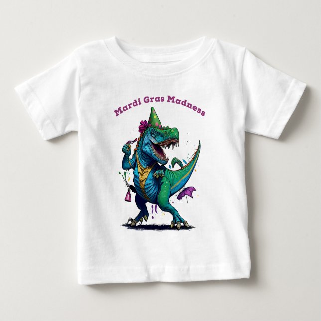 Mardi Gras Galenhet T Rex Dinosaur Bead Mardi Graw T Shirt (Framsida)