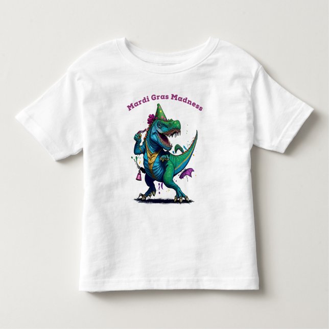 Mardi Gras Galenhet T Rex Dinosaur Bead Mardi Graw T Shirt (Framsida)