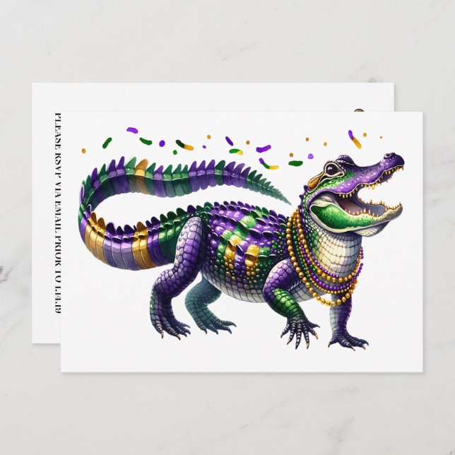 Mardi Gras Gator Inbjudningar (Fram/baksida)
