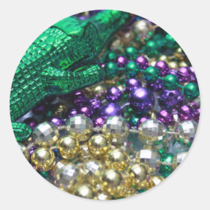 Mardi Gras Gator Pärlor Stickers Runt Klistermärke