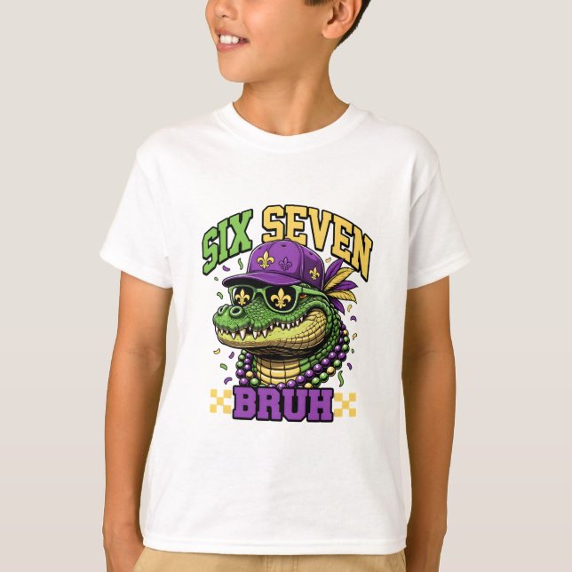 Mardi Gras Gator Six Seven Bruh Kids Carnival T Shirt (Framsida)