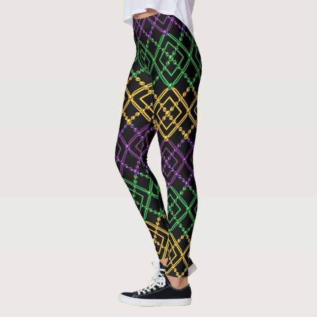 Mardi Gras Geometric Bead Strings Carnival Leggings (Vänster)