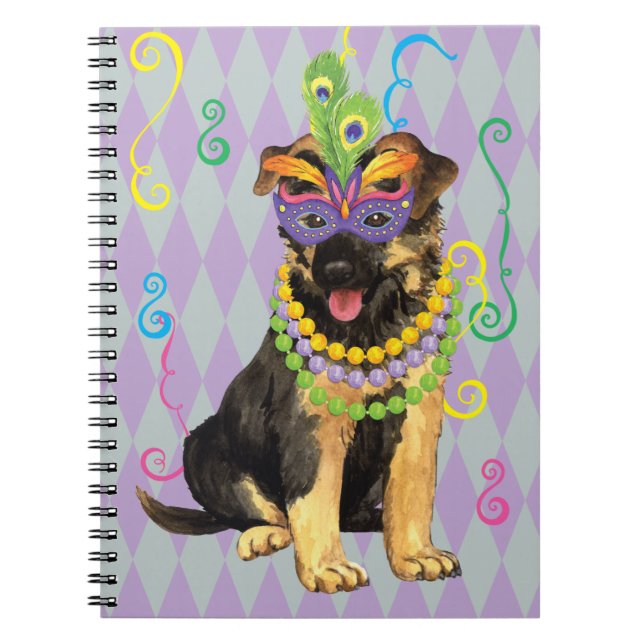 Mardi Gras German Shepherd Anteckningsbok Med Spiral (Framsidan)