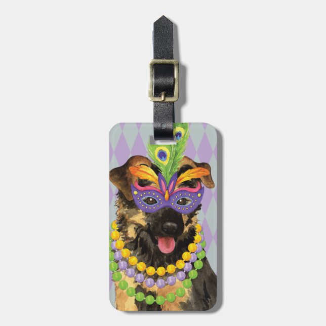Mardi Gras German Shepherd Bagagebricka (Vertikal Framsida)