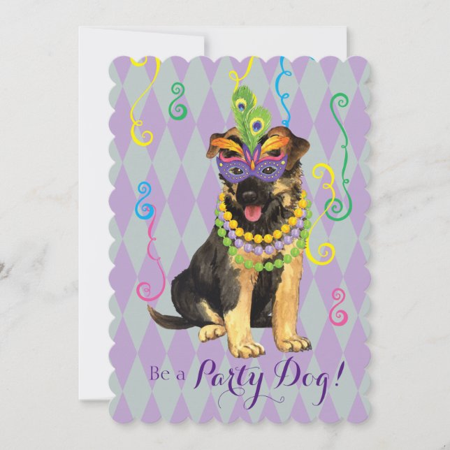 Mardi Gras German Shepherd Inbjudningar (Framsida)