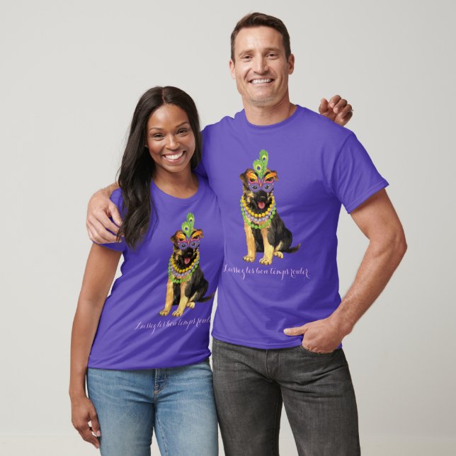 Mardi Gras German Shepherd Tee Shirt (Unisex)