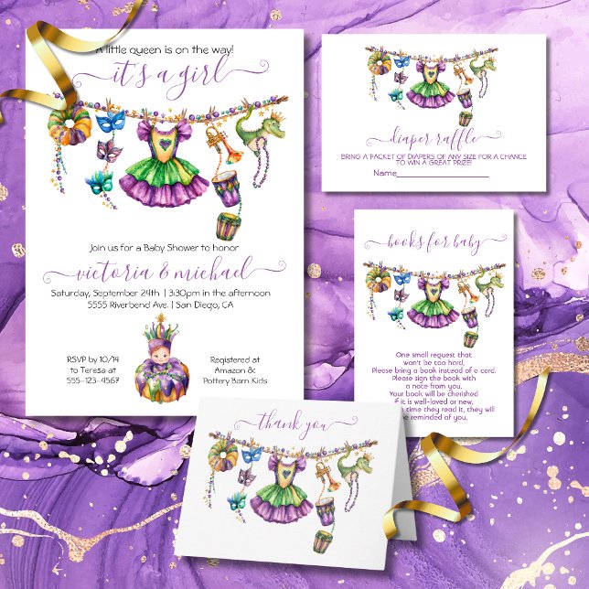 Mardi Gras Girl Baby Shower-inbjudan Inbjudningar (Skapare uppladdad)