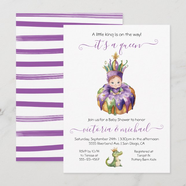 Mardi Gras Girl Baby Shower-inbjudan Inbjudningar (Fram/baksida)