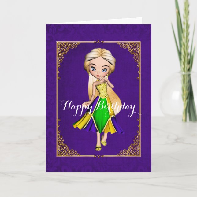 Mardi Gras Girl Lila Birthday Card Kort (Framsida)