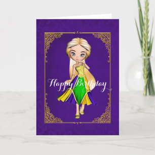 Mardi Gras Girl Lila Birthday Card Kort