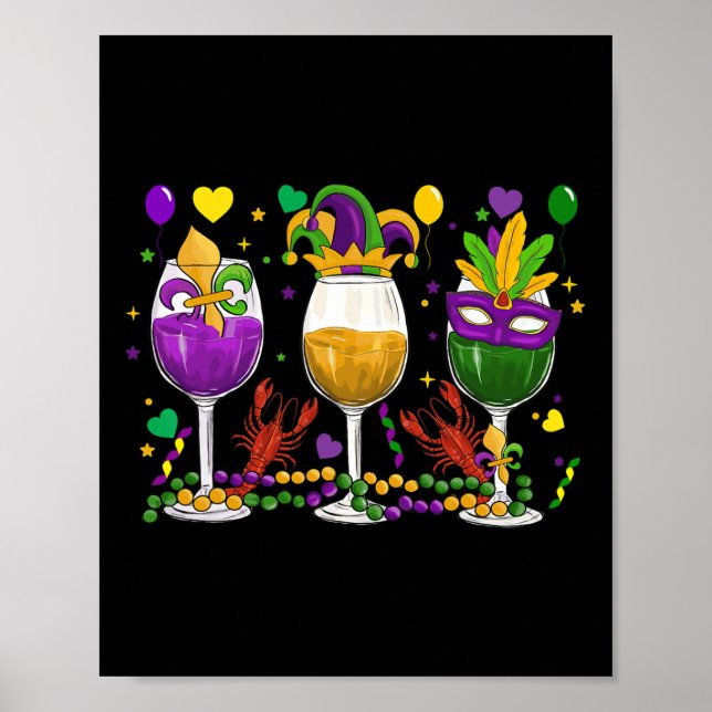 Mardi Gras Gl Of Wine Funny Drinking Wine Festival Poster (Framsidan)