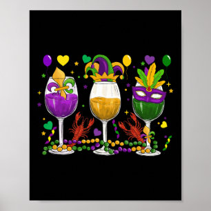 Mardi Gras Glas Vin Roligt Drickande Vin Festival Poster
