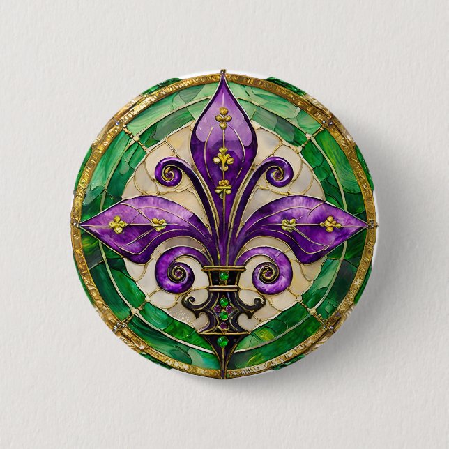 Mardi Gras glasmålning Fleur de lis  Knapp (Framsida)
