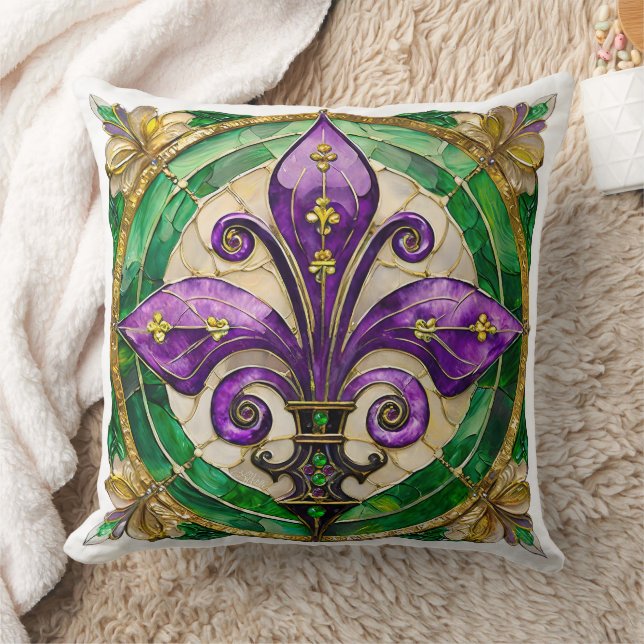 Mardi Gras glasmålning Fleur de lis  Kudde (Filt)