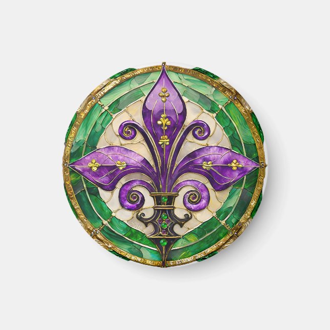 Mardi Gras glasmålning Fleur de lis  Magnet (Framsidan)