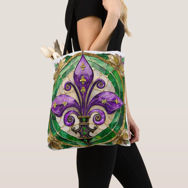 Mardi Gras glasmålning Fleur de lis  Tygkasse (Närbild)