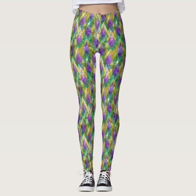 Mardi Gras glasmålning Harlekin tryck Leggings (Framsida)