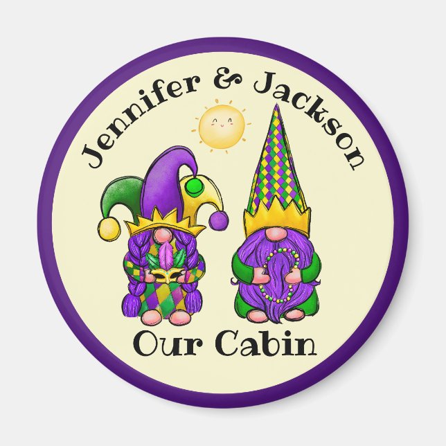 Mardi Gras Gnome Couple Cruise Door Marker Magnet (Framsidan)