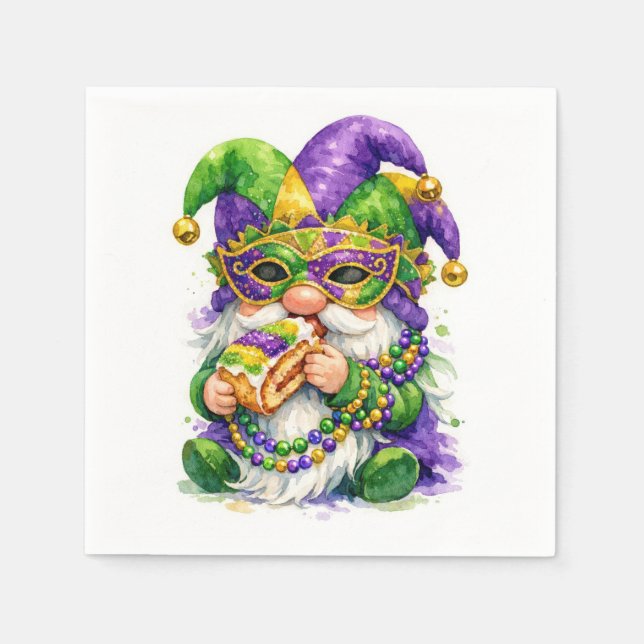 Mardi Gras Gnome Eating King Cake Pappersservett (Framsidan)