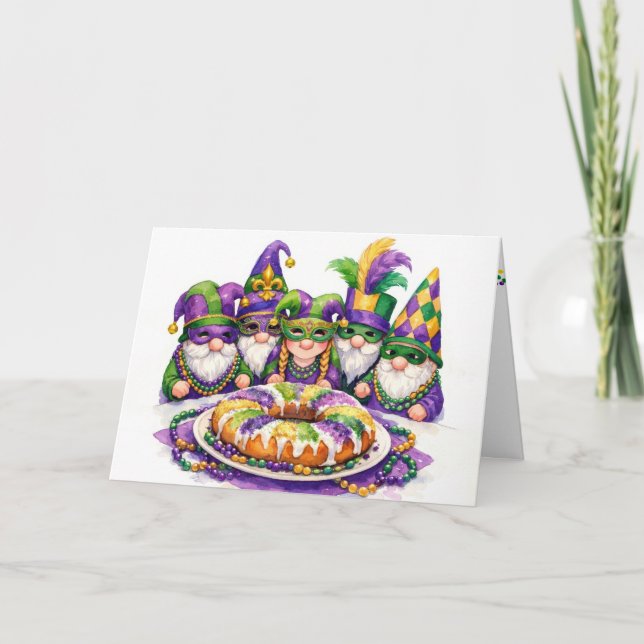 Mardi Gras Gnome Party With King Cake Kort (Framsida)