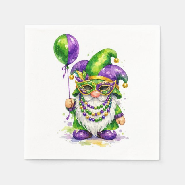 Mardi Gras Gnome With Party Balloon Pappersservett (Framsidan)
