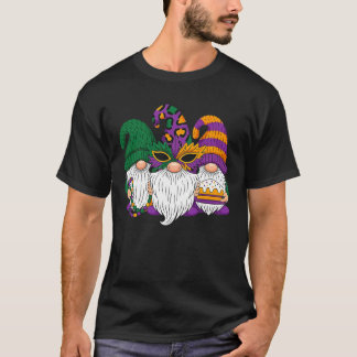 Mardi Gras Gnomes Crew Leopard Mask Beads  T Shirt