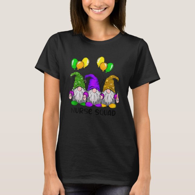 Mardi Gras Gnomes Nurse Squad Funny Carnival Tees T Shirt (Framsida)