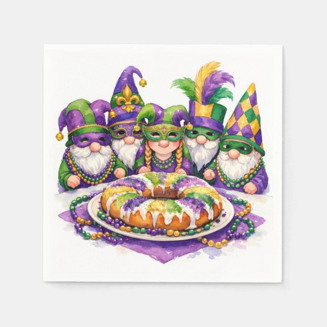 Mardi Gras-gnomfest med King Cake Pappersservett (Framsidan)
