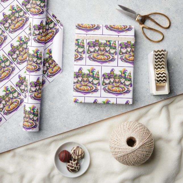 Mardi Gras-gnomfest med King Cake Presentpapper (Hantverk)