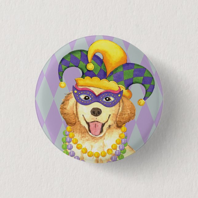 Mardi Gras Golden Retriever Knapp (Framsida)