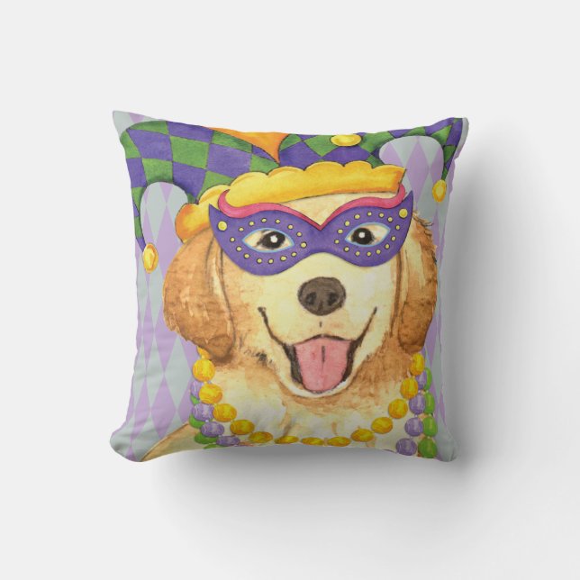 Mardi Gras Golden Retriever Kudde (Framsida)