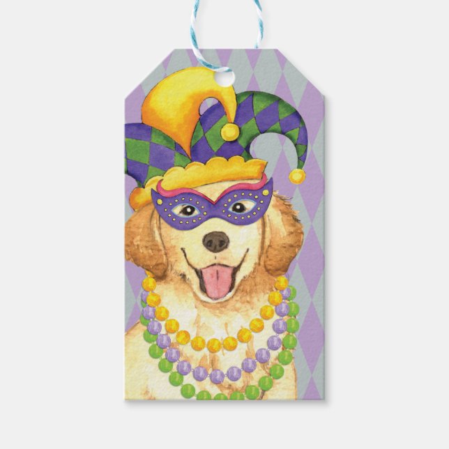 Mardi Gras Golden Retriever Presentetikett (Framsidan)