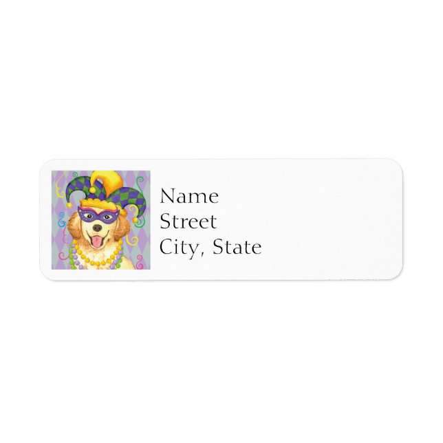 Mardi Gras Golden Retriever Returadress Etikett (Framsidan)