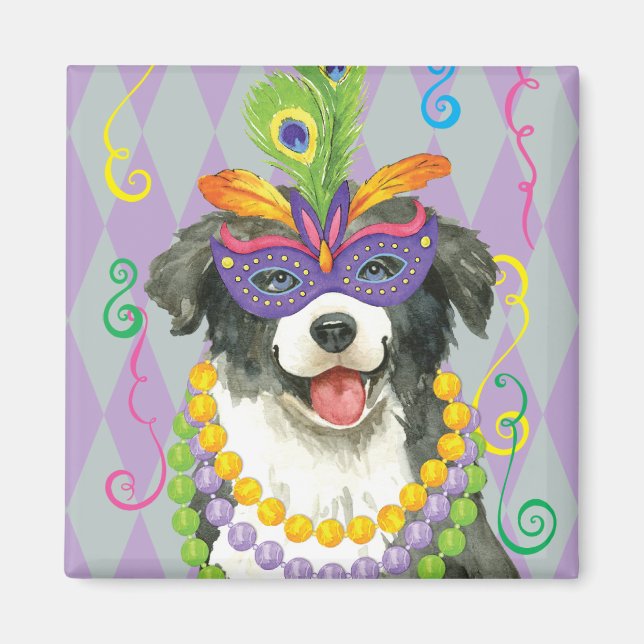 Mardi Gras Gräns Collie Magnet (Framsidan)