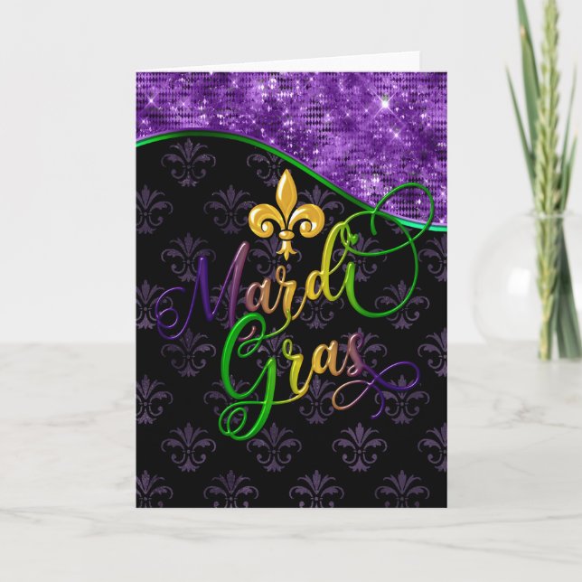 Mardi Gras Greeting Card, färgfullt Mardi Gras Kort (Framsida)