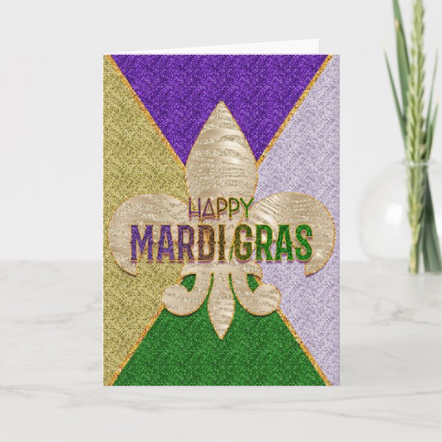 Mardi Gras Greeting Card, Lycklig Mardi Gras Fleur Kort (Framsida)