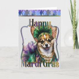 Mardi Gras Greeting Card, Mardi Gras Chihuahua Kort