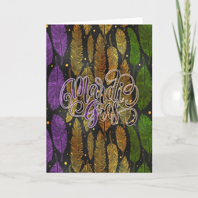 Mardi Gras Greeting Card, Mardi Gras Feathers Kort (Framsida)