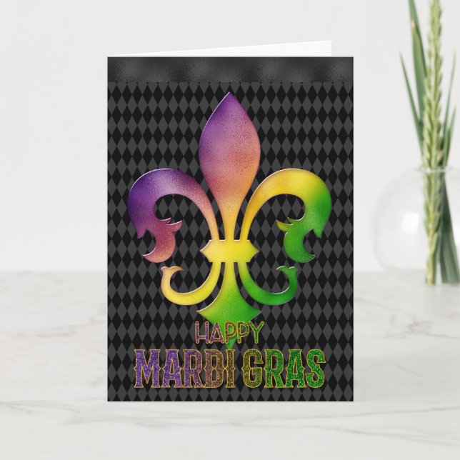Mardi Gras Greeting Card, Mardi Gras Fleur de Lis Kort (Framsida)