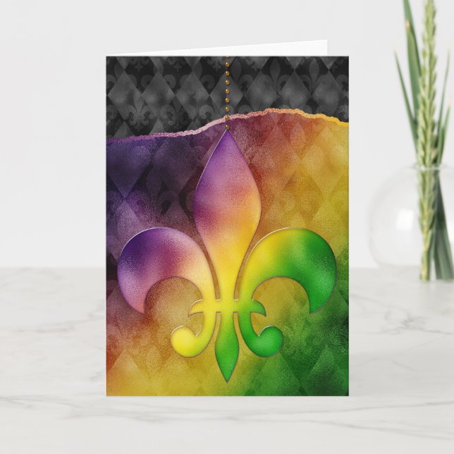 Mardi Gras Greeting Card, Mardi Gras Fleur de Lis Kort (Framsida)