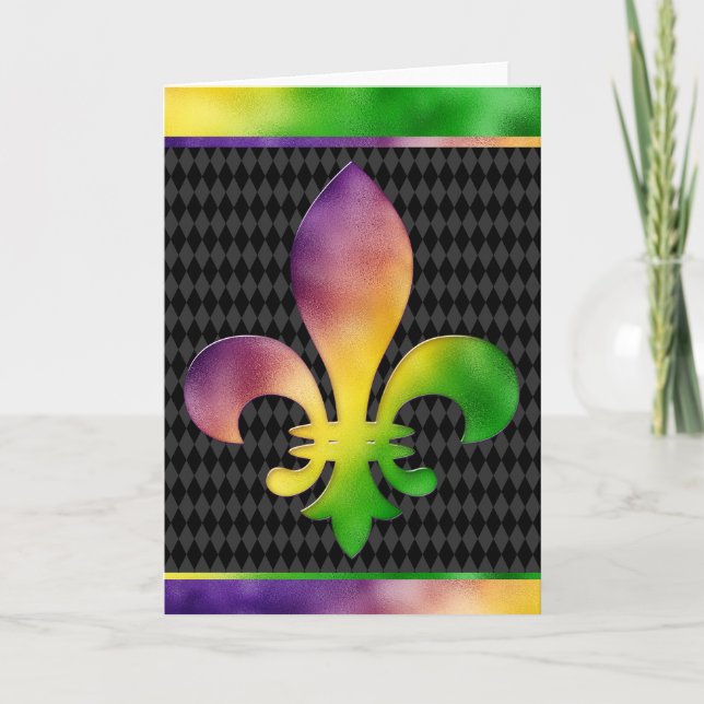 Mardi Gras Greeting Card, Mardi Gras Fleur de Lis Kort (Framsida)