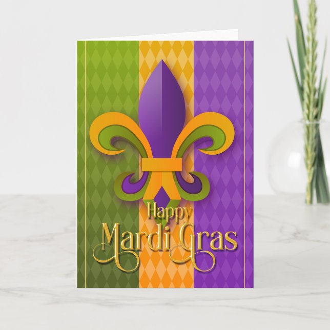 Mardi Gras Greeting Card, Mardi Gras Fleur de Lis Kort (Framsida)
