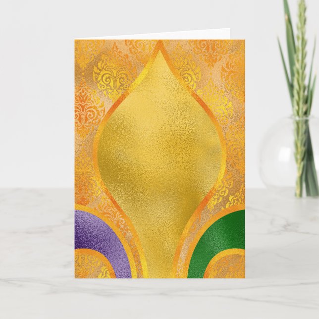 Mardi Gras Greeting Card, Mardi Gras Golden Fleur Kort (Framsida)