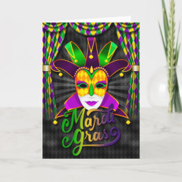 Mardi Gras Greeting Card, Mardi Gras Jester Mask Kort