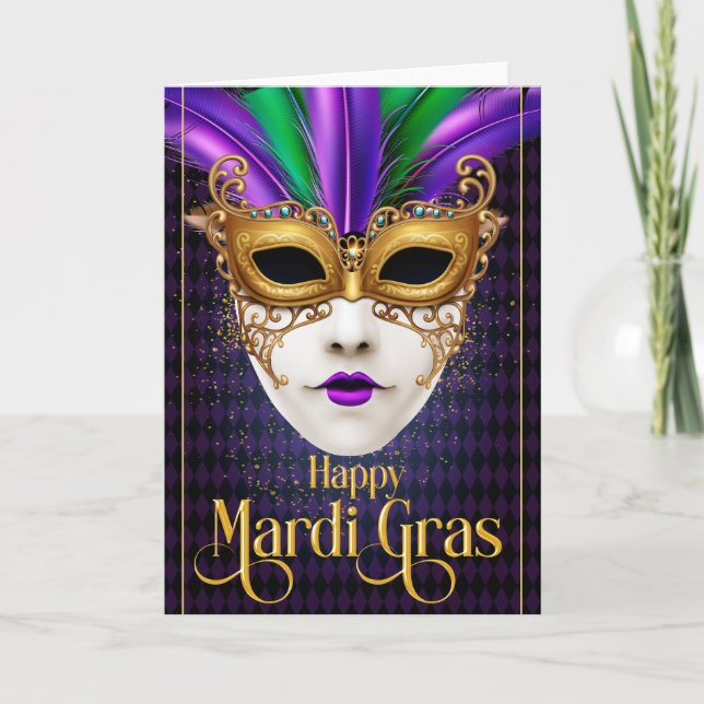 Mardi Gras Greeting Card, Mardi Gras Mask Card Kort (Framsida)