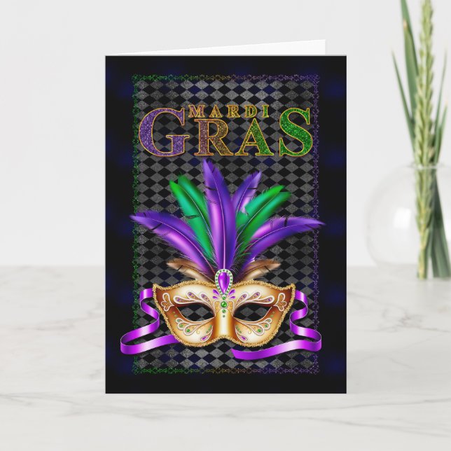 Mardi Gras Greeting Card, Mardi Gras Mask Kort (Framsida)