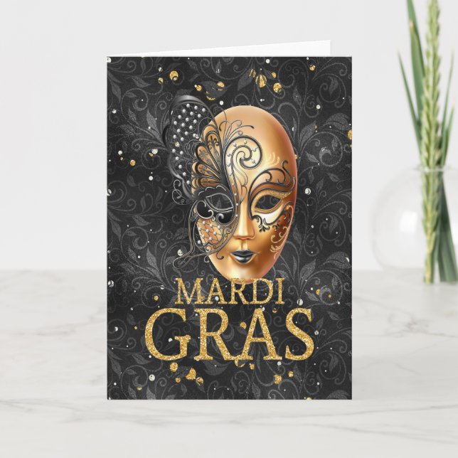 Mardi Gras Greeting Card, Mardi Gras Mask Kort (Framsida)